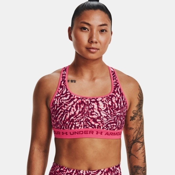 Under Armour NWT Crossback Mid Compression Sports Bra 1X (40DD, 40DDD, 42D) Pink - Picture 1 of 9